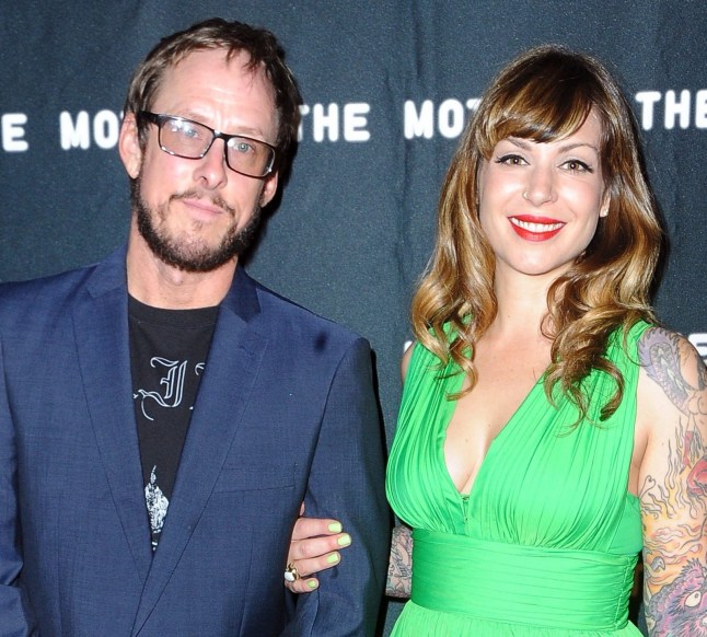 NEW YORK, NY - MAY 12: Bassist Scott Shriner of Weezer and his wife, writer Jillian Lauren, attend Wham! Pow! Moth! The 2015 Superheroes Moth Ball at Capitale on May 12, 2015 in New York City. (Photo by Ron Adar/FilmMagic)