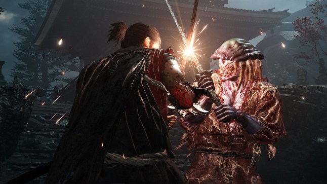 A samurai and demon clashing swords in Onimusha Way of the Sword