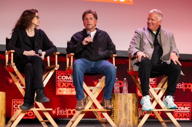 Actors Ally Sheedy, Emilio Estevez and Anthony Michael Hall during C2E2 on the main stage