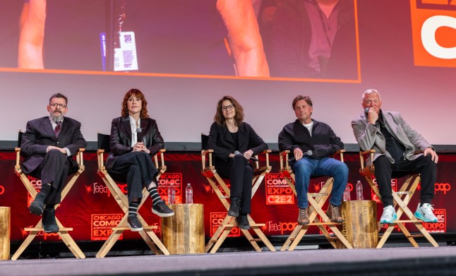 Actors Judd Nelson, Molly Ringwald, Ally Sheedy, Emilio Estevez and Anthony Michael Hall during C2E2 on the main stage