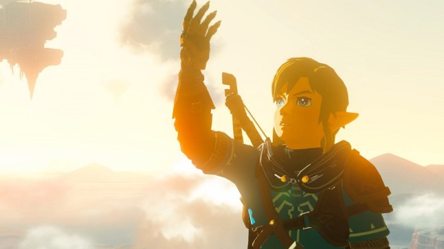 Link holding up his right hand and looking at it in The Legend of Zelda Tears of the Kingdom