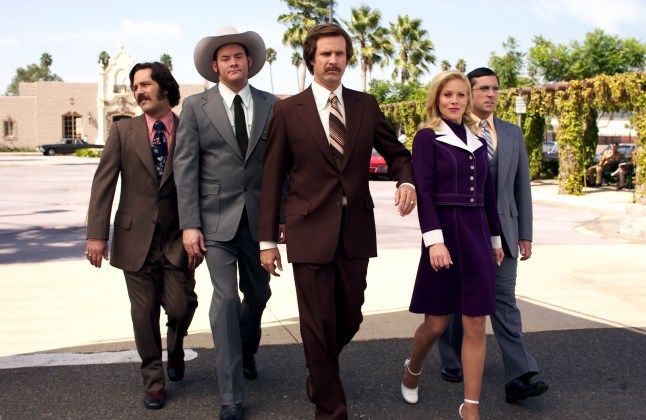 Editorial use only. No book cover usage. Mandatory Credit: Photo by Dreamworks/Everett/REX/Shutterstock (460304q) 'Anchorman: the Legend of Ron Burgundy', Paul Rudd, David Koechner, Will Ferrell, Christina Applegate, Steve Carell 'Anchorman,The Legend Of Ron Burgundy' Film - 2004