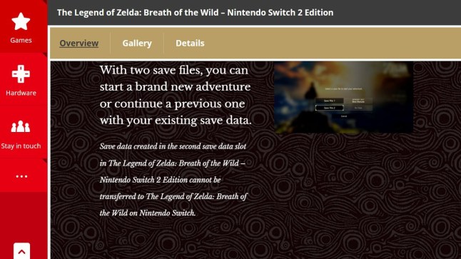 Nintendo UK website for The Legend of Zelda Breath of the Wild