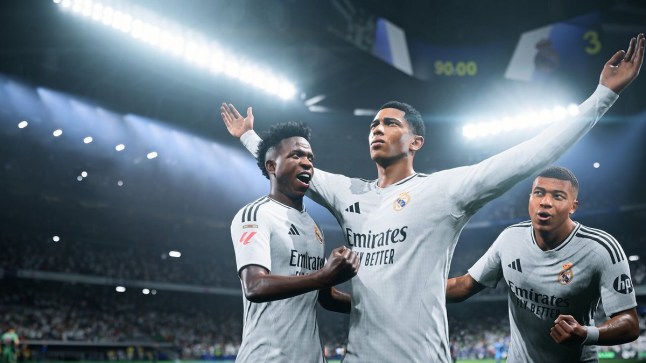 EA Sports FC 25 footballers celebrating a goal