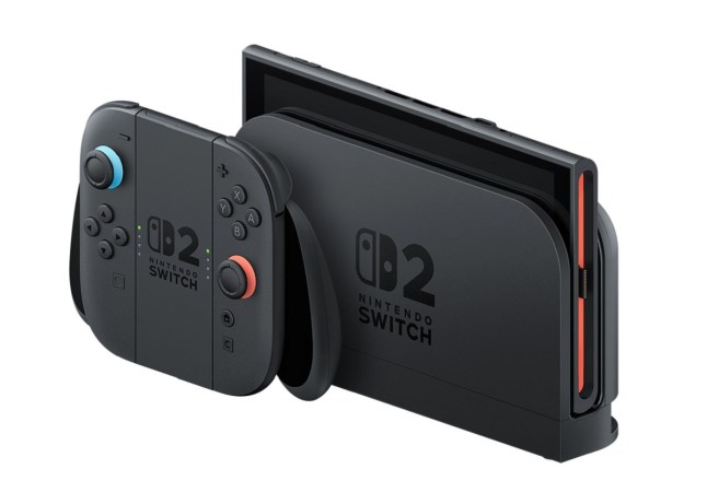 Nintendo Switch 2 in its dock alongside Joy-Con 2 controllers