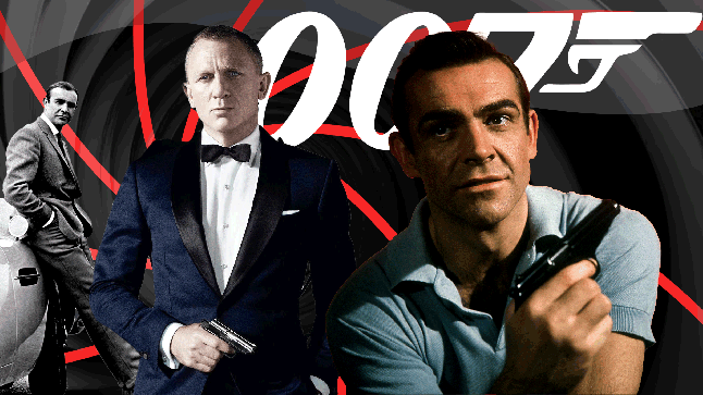 A gif with scenes from Casino Royale, From Russia With Love, and Goldfinger