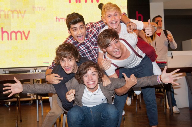 One direction pose together. (Clockwise from bottom centre) Harry Styles, Liam Payne, Zayn Malik, Niall Horan and Louis Tomlinson