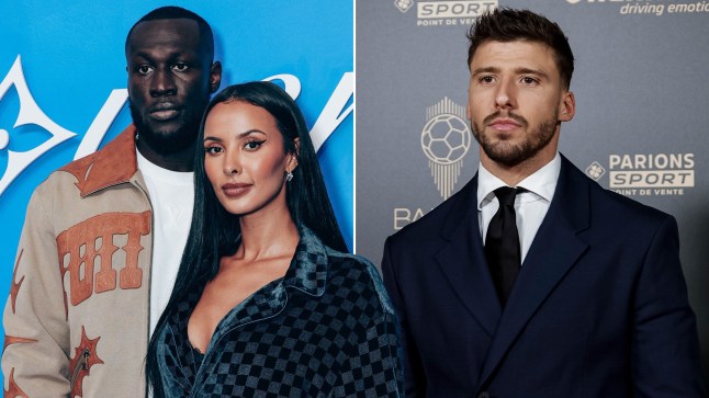 Maya Jama with Stormzy and Ruben Dias
