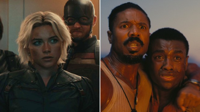 Composite image featuring Florence Pugh in Thunderbolts and Michael B Jordan in Sinners