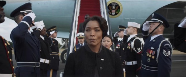 Angela Bassett as the US President exits Air Force One to a guard of honour in Mission: Impossible - The Final Reckoning