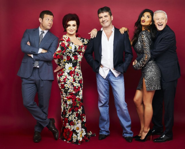 Editorial use only. No book publishing Mandatory Credit: Photo by Thames/Syco/Shutterstock (9177288d) Dermot O'Leary, Sharon Osbourne, Simon Cowell, Nicole Scherzinger and Louis Walsh 'The X Factor' TV show, Series 14, Judges - 28 Oct 2017