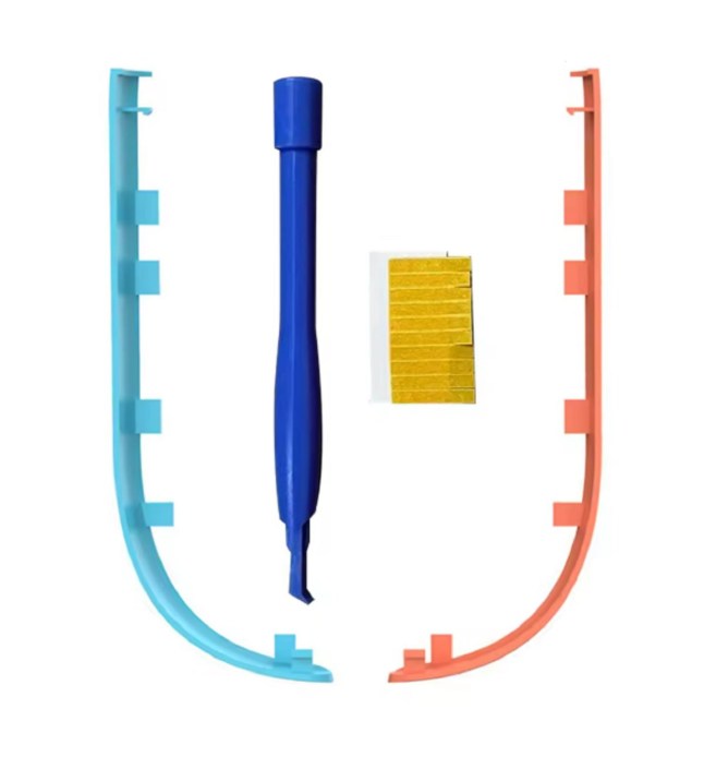 Nintendo Switch 2 light blue and orange strips for Joy Con 2 controllers with tool for removing side panels