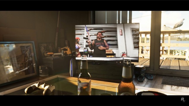 GTA Trailer 2 screengrab showing a PS5-esque console