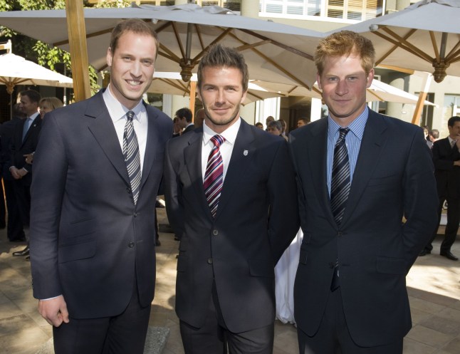 JOHANNESURG - JUNE 19: (N0 PUBLICATION IN UK MEDIA FOR 28 DAYS) Prince William, Prince Harry and David Beckham attend a reception for FIFA officials on behalf of the English Football Association in honour of the 2010 Football FIFA World Cup on June 19, 2010 in Johannesburg, South Africa. (Photo by Samir Hussein/Wireimage)