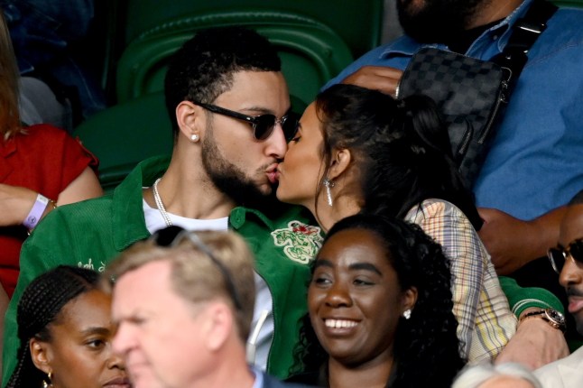 LONDON, ENGLAND - JULY 05: Ben Simmons and Maya Jama attend Wimbledon Championships Tennis Tournament at All England Lawn Tennis and Croquet Club on July 05, 2021 in London, England. (Photo by Karwai Tang/WireImage)